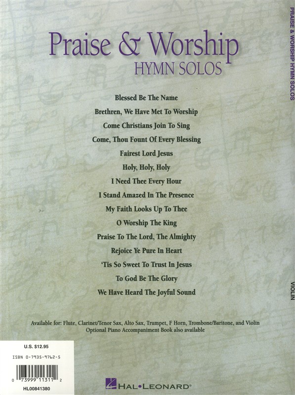 Praise And Worship Hymn Solos - Violin