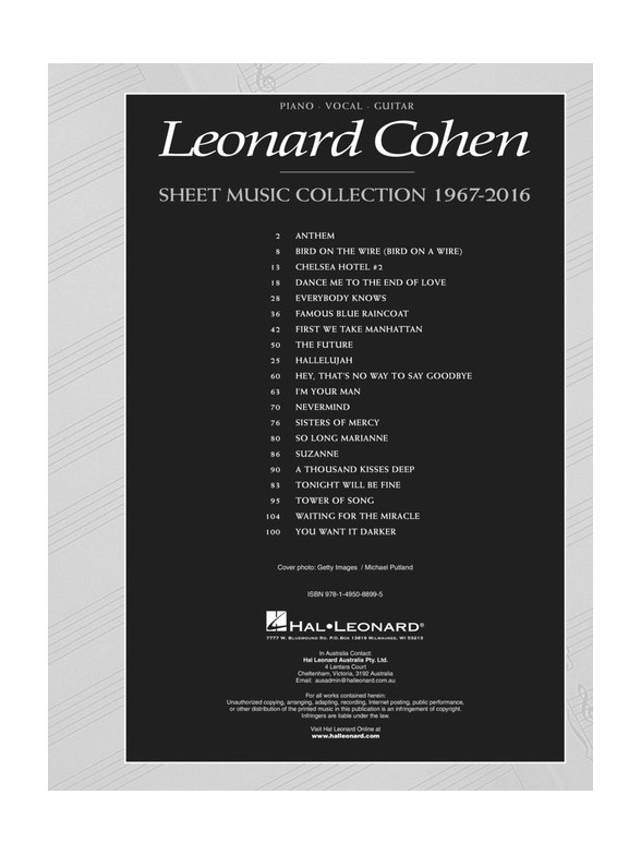 Leonard Cohen: Sheet Music Collection (1967-2016)