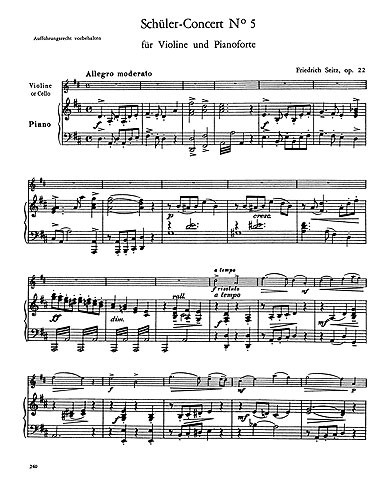 Friedrich Seitz: Schuler Concert In D No.5 Op.22 (Piano Score/Parts) - Cello Ver