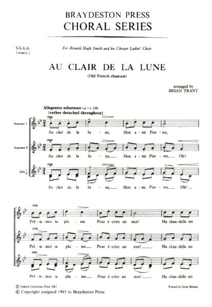 Au Clair De La Lune (SSAA)