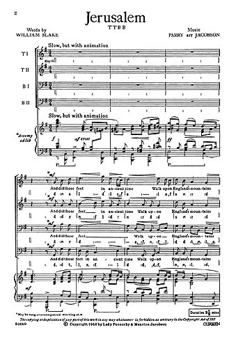 C. Hubert Parry: Jerusalem (TTBB)