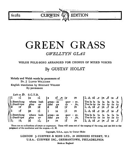 Holst Green Grass Satb Tonic Solfa