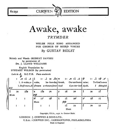 Holst Awake, Awake Satb Tonic Solfa