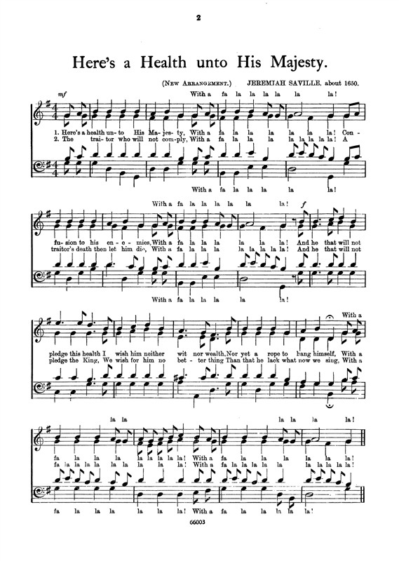 Saville Here's A Health Unto His Majesty Satb
