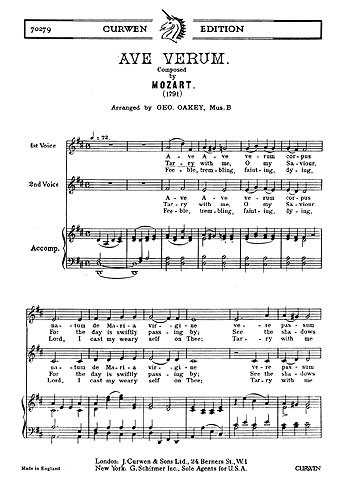 Mozart: Ave Verum (2 Part And Piano)