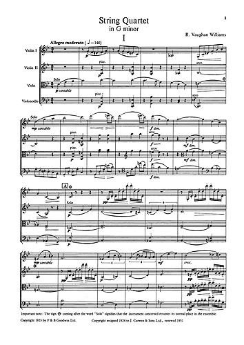 Ralph Vaughan Williams: String Quartet In G Minor Score