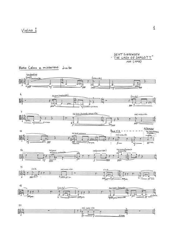 Bent Sørensen: Lady Of Shalott (String Quartet) Parts