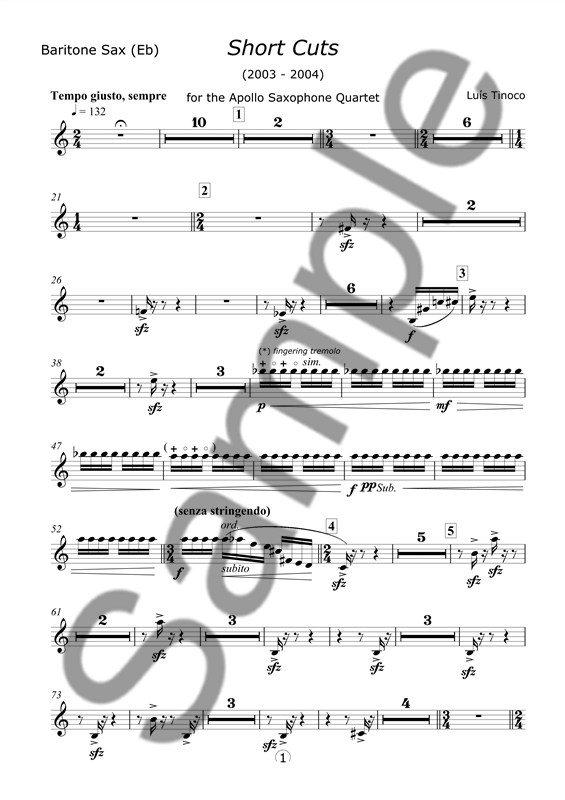 Lus Tinoco: Short Cuts - Saxophone Quartet (Parts)