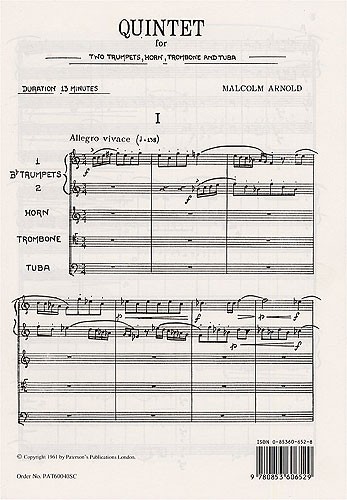 Malcolm Arnold: Quintet For Brass Op.73 (Full Score)