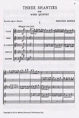 Malcolm Arnold: Three Shanties For Wind Quintet Op.4 (Full Score)