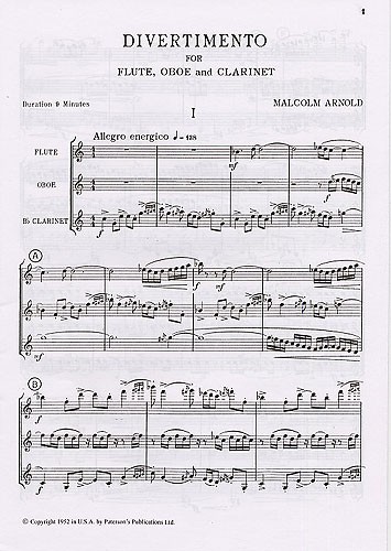 Malcolm Arnold: Divertimento For Wind Trio Op.37 (Score)