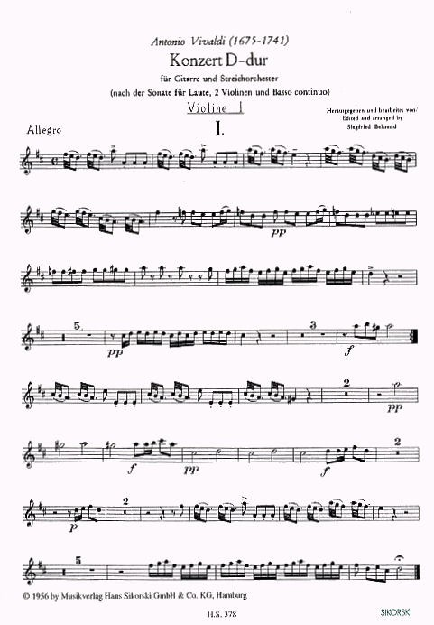 Antonio Vivaldi: Concerto In D RV 93 (String Parts)