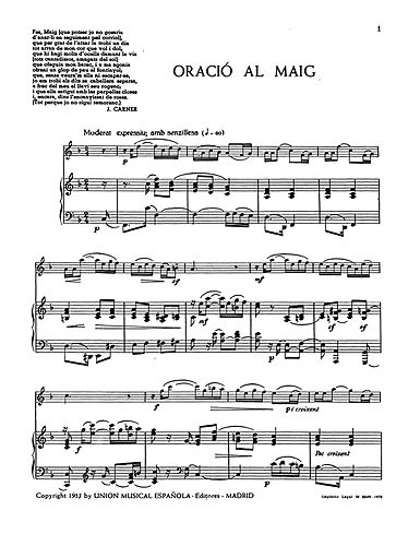 Toldra: Oracio Al Maig (Amaz) for Clarinet and Piano