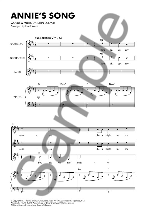 John Denver: Annie's Song (SSA/Piano)