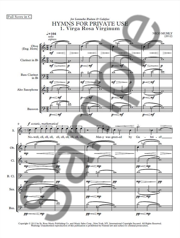 Nico Muhly: Hymns For Private (Score And Parts)