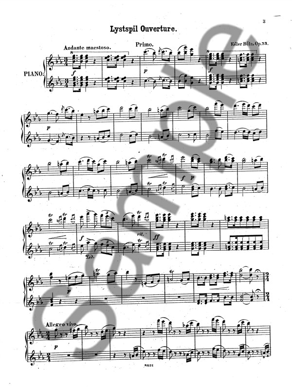 Keler Bela: Lystspil Ouverture Op. 73 For 4-hndigt Klaver