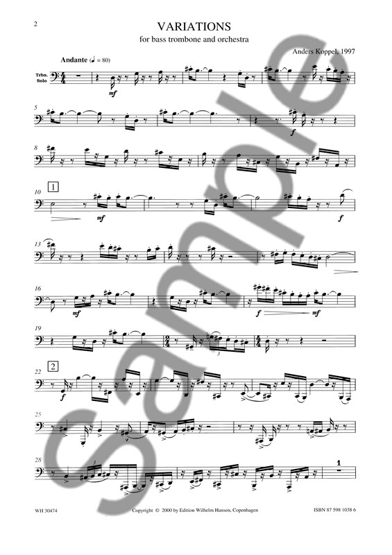 Koppel: Variations For Bass Trombone And Orchestra (Piano Reduction And Solo)