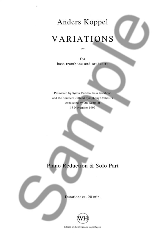 Koppel: Variations For Bass Trombone And Orchestra (Piano Reduction And Solo)