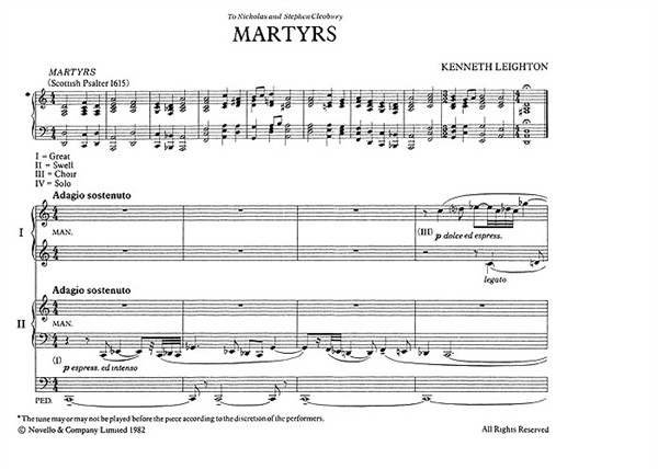 Kenneth Leighton: Martyrs Organ Duet Op. 73
