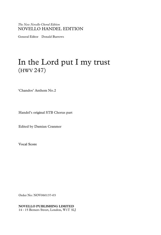 G.F. Handel: In The Lord Put I My Trust HWV 247 (Vocal Score)