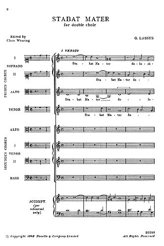 Orlando Lassus: Stabat Mater (Vocal Score)