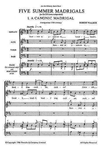 Robert Walker: Five Summer Madrigals For SATB Chorus