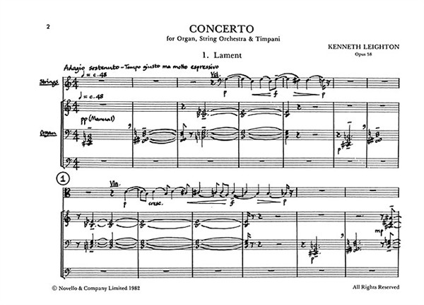 Kenneth Leighton: Concerto For Organ (Organ Part)