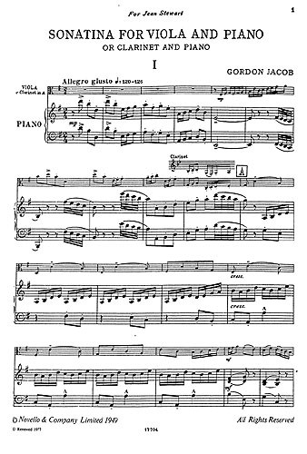 Jacob: Sonatina for Viola and Piano