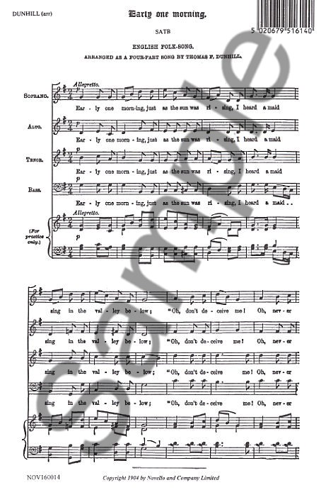 Early One Morning: Arranged by Thomas Dunhill