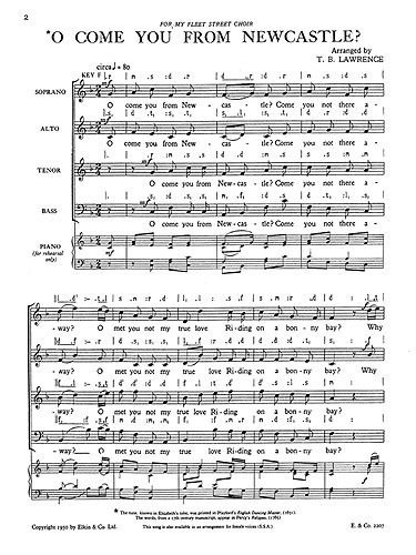 Lawrence, Tb O Come You From Newcastle Satb/Piano (For Rehearsal Only)