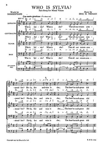 Thiman: Who Is Sylvia? for SATB Chorus