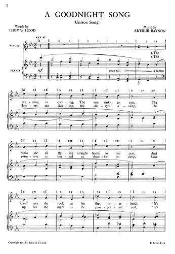 Arthur Baynon: A Goodnight Song Unison/Piano