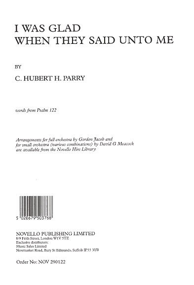 C. Hubert Parry: I Was Glad When They Said Unto Me