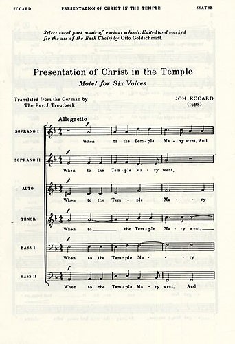 John Eccard: Presentation Of Christ In The Temple (SSATBB)