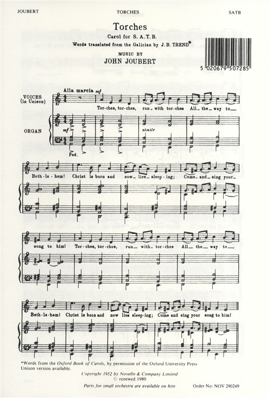 John Joubert: Torches (SATB)