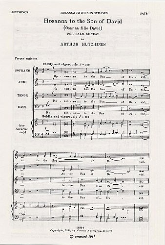 Arthur Hutchings: Hosanna To The Son Of David