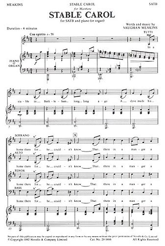 Vaughan Meakins: Stable Carol (SATB)