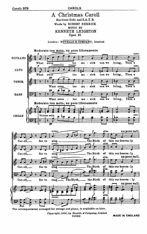 Kenneth Leighton: A Christmas Carol Op.21