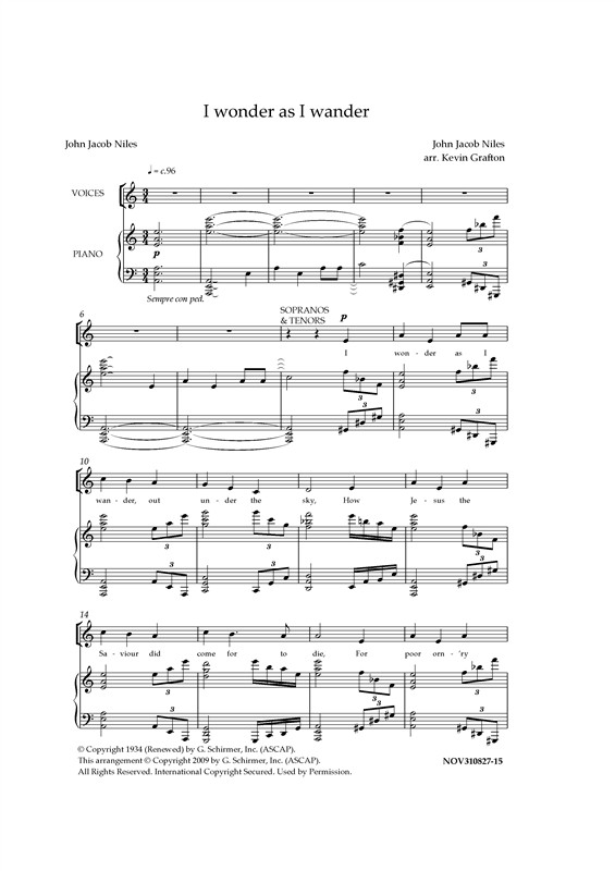 John Jacob Niles: I Wonder As I Wander - SATB (arranged by Kevin Grafton)