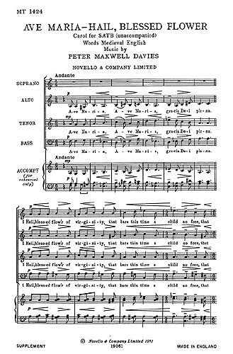 Maxwell Davies: Ave Maria - Hail Blessed Flower for SATB Chorus