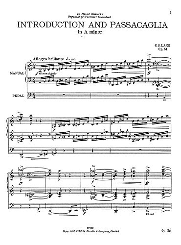 C.S. Lang: Introduction And Passacaglia for Organ