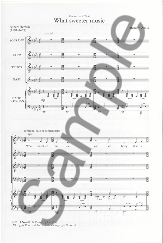 Richard Allain: What Sweeter Music - SATB/Piano (or Organ)