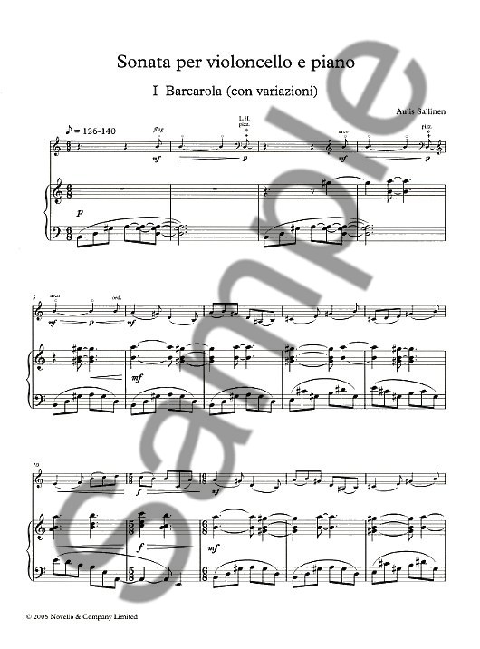 Aulis Sallinen: Sonata Per Violoncello E Piano Op.86