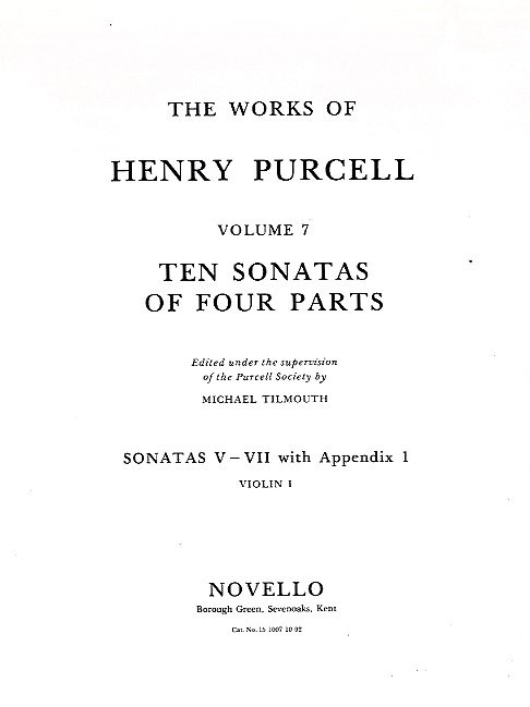 Purcell Society Volume 7 - 10 Sonatas Of Four Parts (Full Score)