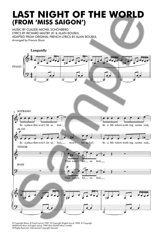 Alain Boublil/Claude-Michel Schönberg: The Last Night Of The World - SATB/Piano