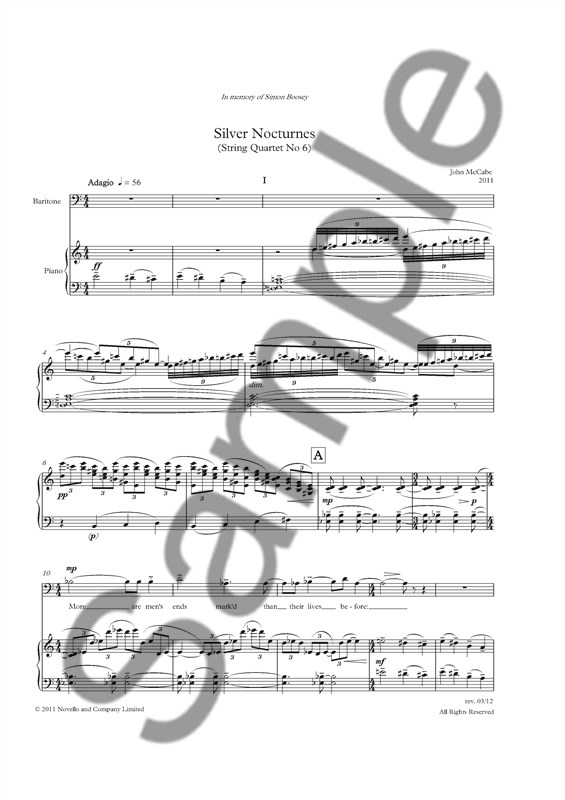 John McCabe: Silver Nocturnes (String Quartet No.6) - Voice/Piano