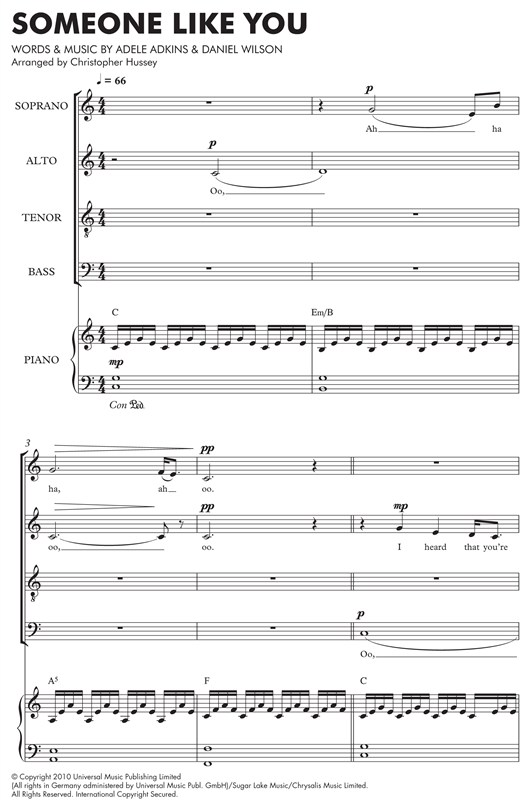 Adele: Someone Like You (Hussey) - SATB/Piano