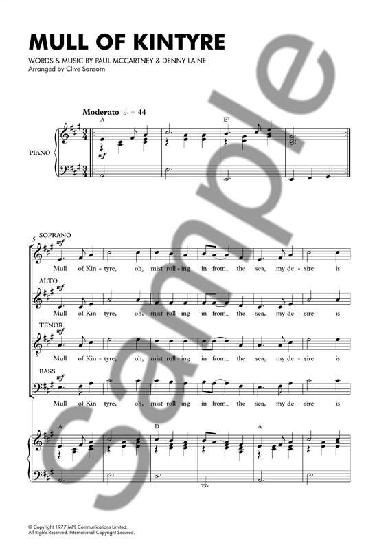 Paul McCartney: Mull Of Kintyre (SATB/Piano)