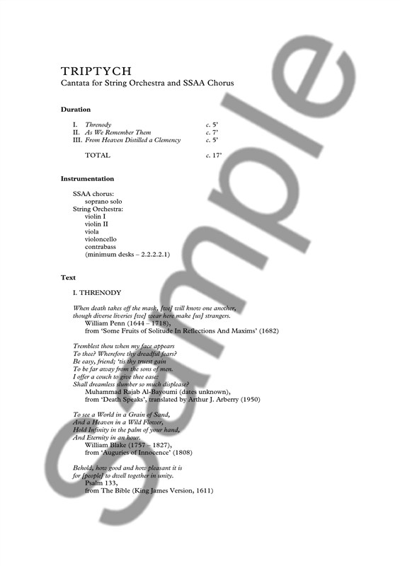 Tarik O'Regan: Triptych - SSAA/String Orchestra (Full Score)