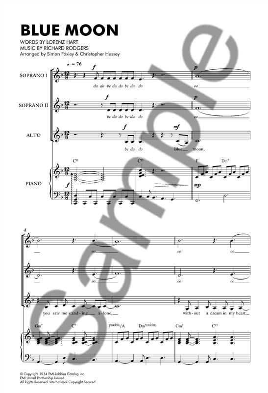 Richard Rodgers/Lorenz Hart: Blue Moon - SSA/Piano
